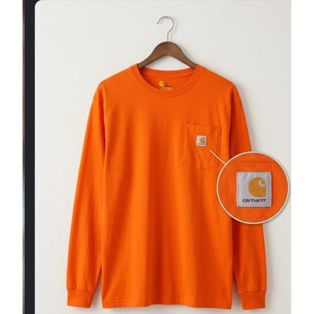 Carhartt Mens L TALL Orange Long Sleeve Pocket T-Shirt Original Fit K126